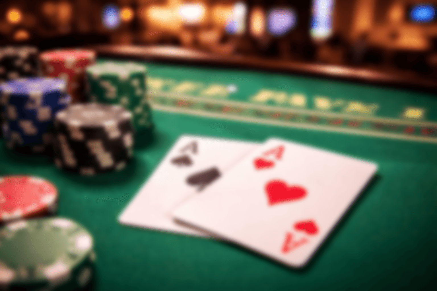 Blackjack cards on a casino table