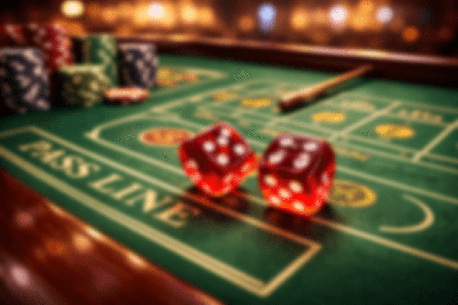 Craps table with dice and chips