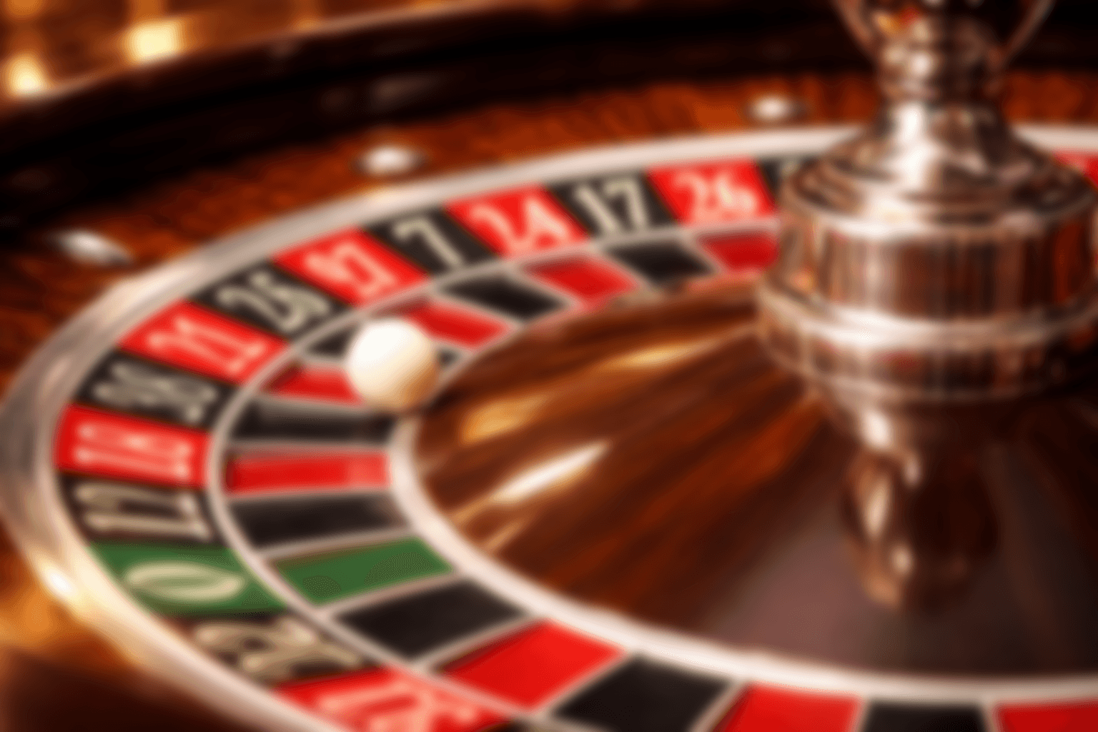 Roulette wheel with a ball landing near numbered pockets