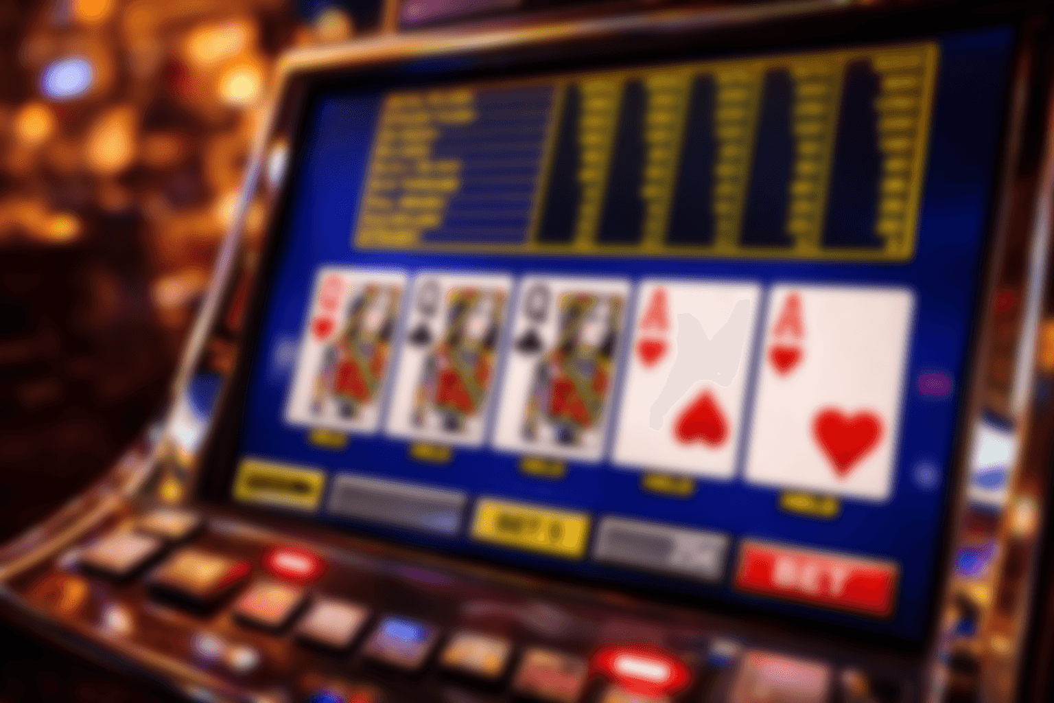 Video poker machine showing a dealt hand